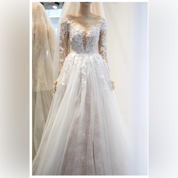 Custom-made wedding dress.